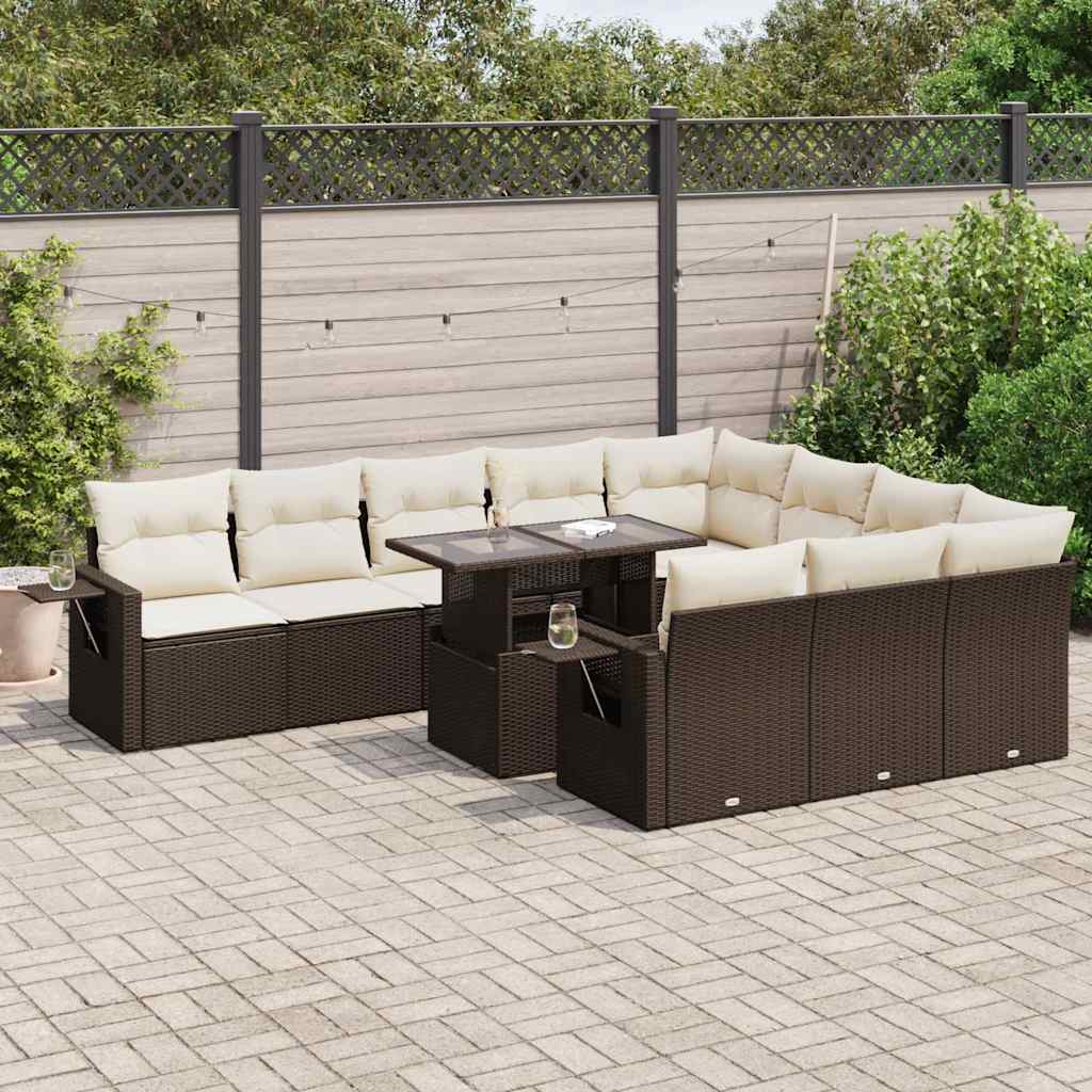 vidaXL Set Divani da Giardino 11 pz con Cuscini Polyrattan Marrone
