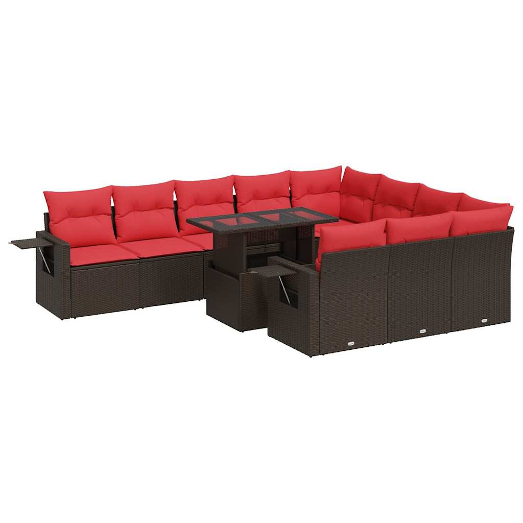 vidaXL Set Divani Giardino 11 pz con Cuscini Polyrattan Marrone Acacia