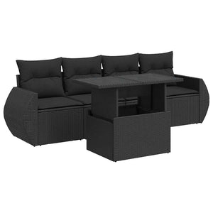 vidaXL Set Divani da Giardino 5 pz con Cuscini in Polyrattan Nero