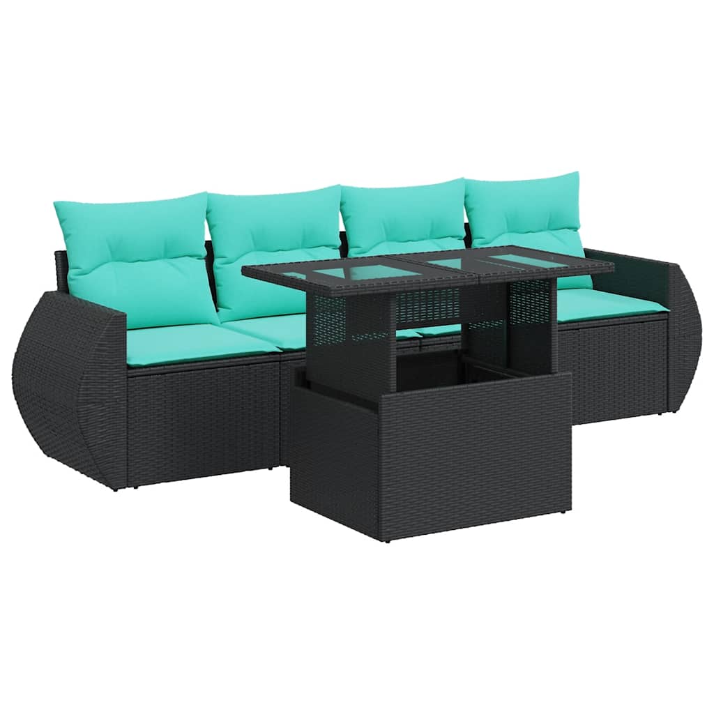 Set Divani da Giardino 5 pz con Cuscini Nero Polyrattan Acacia 3326558
