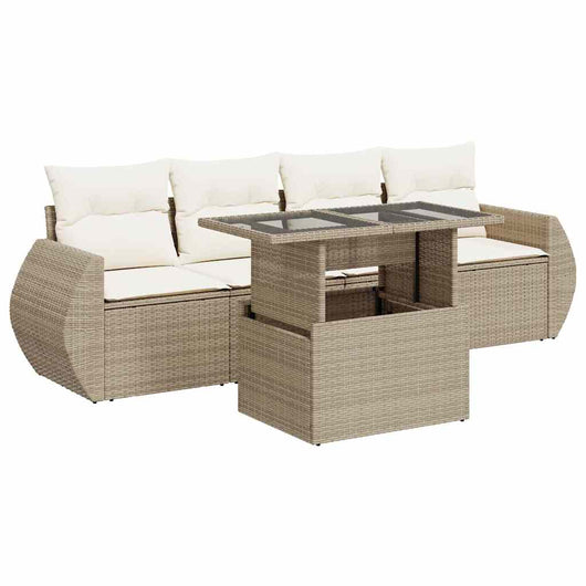 Set Divano da Giardino 5 pz con Cuscini Beige in Polyrattan 3326559