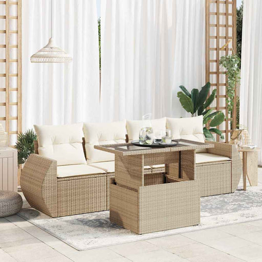 Set Divano da Giardino 5 pz con Cuscini Beige in Polyrattan 3326559