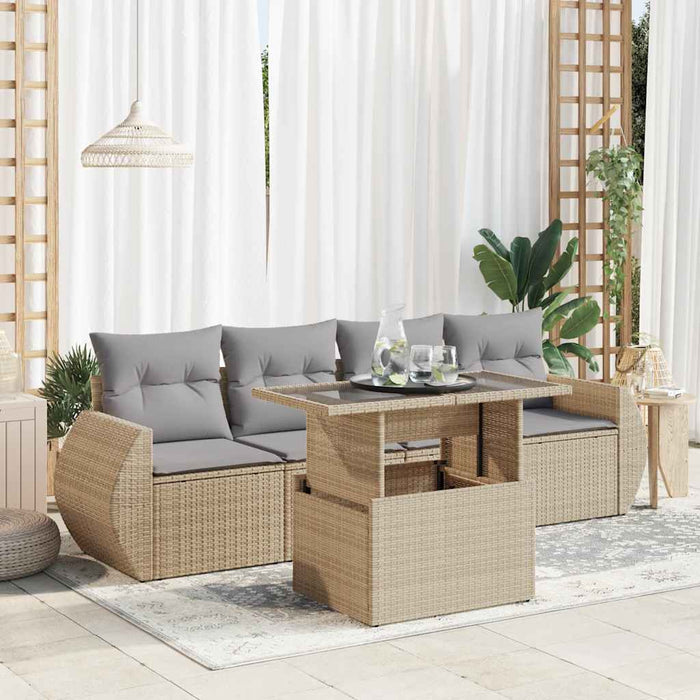 vidaXL Set Divano da Giardino 5 pz con Cuscini Beige in Polyrattan