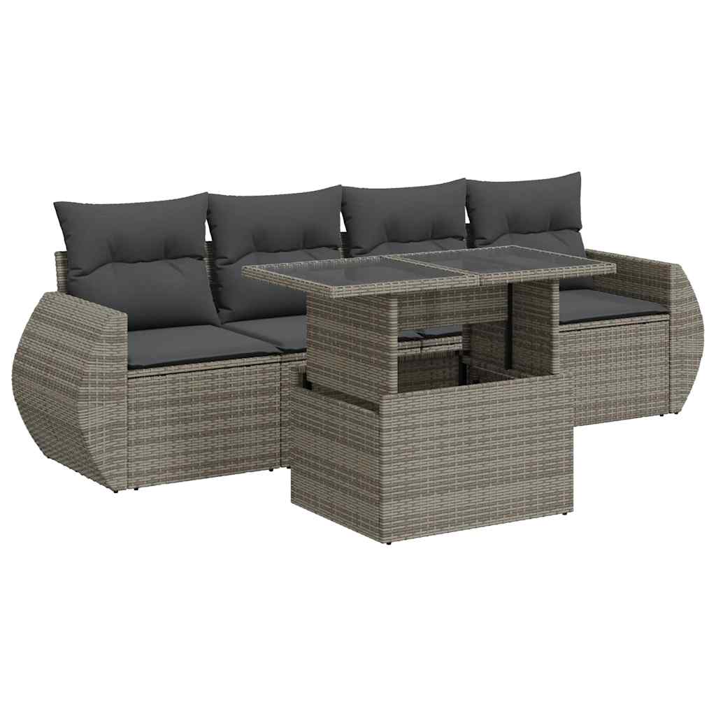 Set Divano da Giardino 5 pz con Cuscini Grigio in Polyrattan 3326561