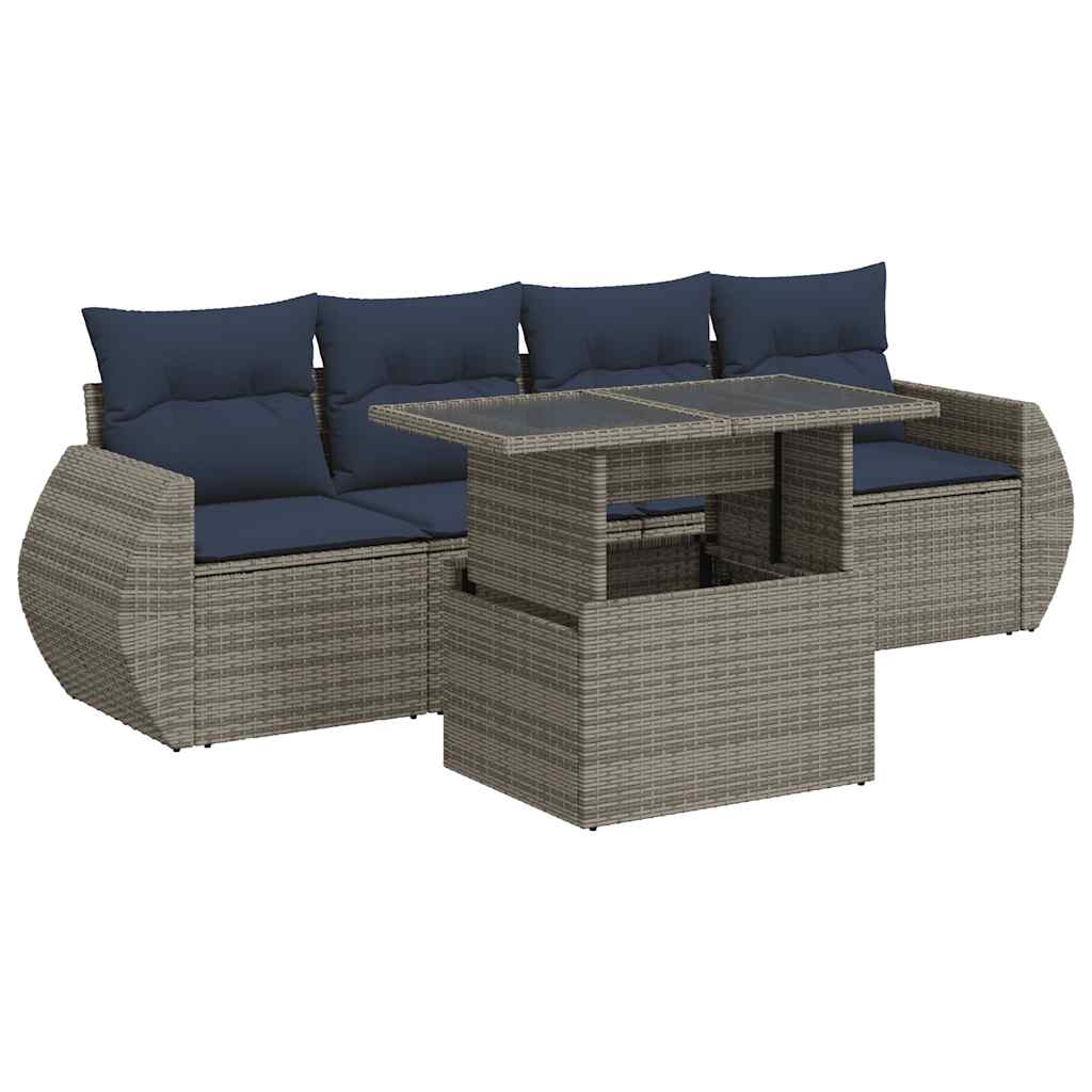 vidaXL Set Divano Giardino 5 pz con Cuscini Grigio Polyrattan Acacia