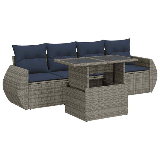 vidaXL Set Divano Giardino 5 pz con Cuscini Grigio Polyrattan Acacia