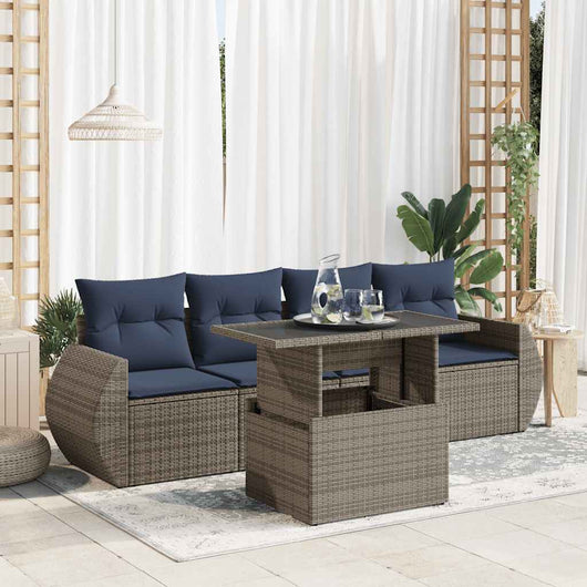 vidaXL Set Divano Giardino 5 pz con Cuscini Grigio Polyrattan Acacia