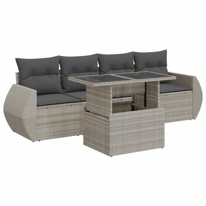 Set Divano da Giardino 5pz con Cuscini Grigio Chiaro Polyrattan 3326563