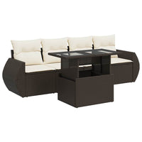 Set Divano da Giardino 5 pz con Cuscini Marrone in Polyrattan 3326564