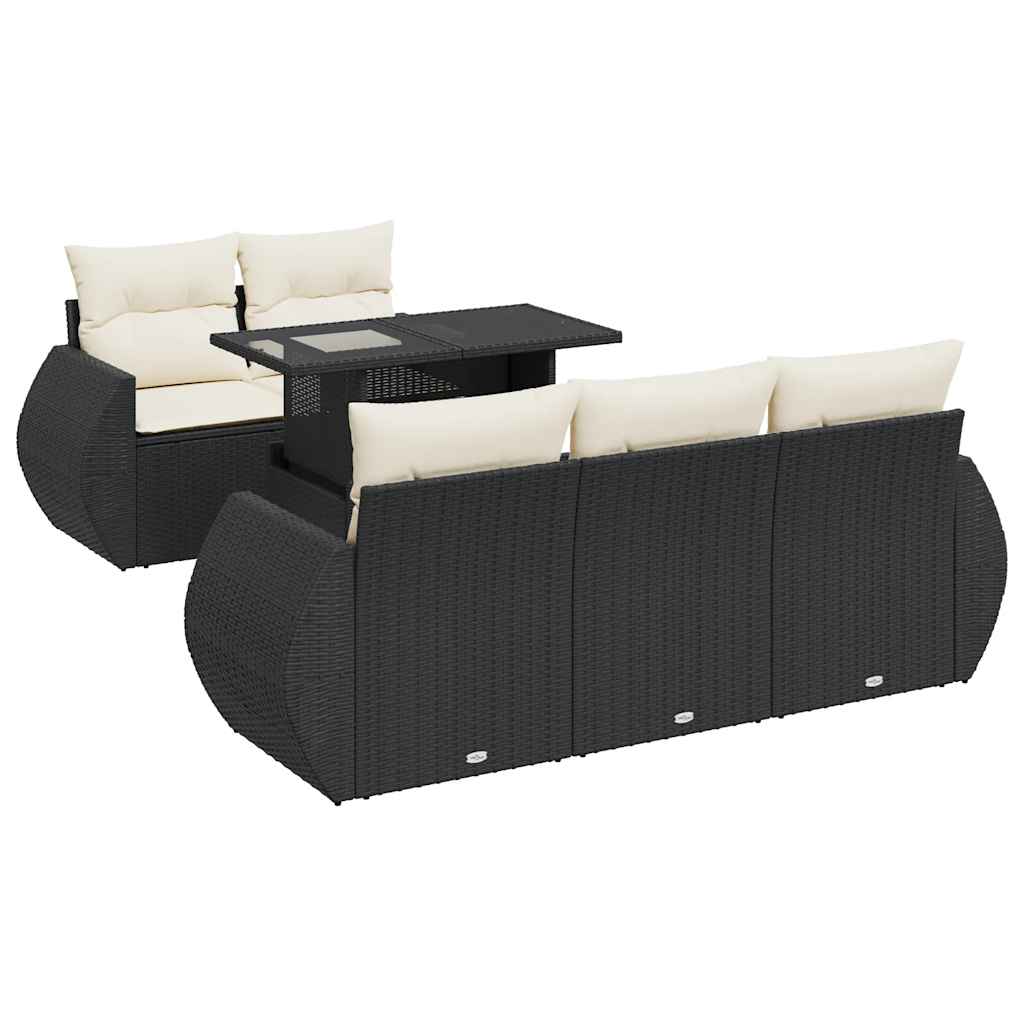 Set Divano da Giardino 6 pz con Cuscini Nero in Polyrattan