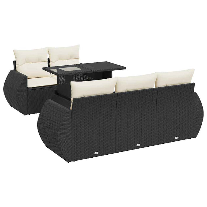 Set Divano da Giardino 6 pz con Cuscini Nero in Polyrattan