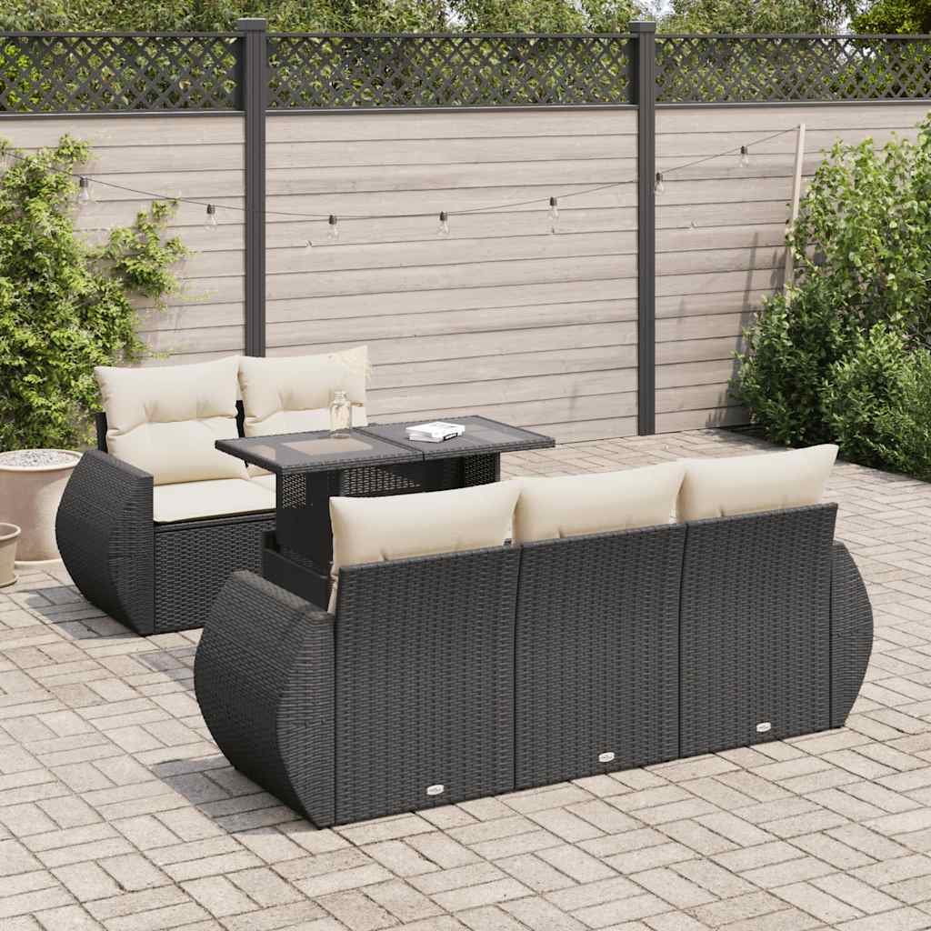 Set Divano da Giardino 6 pz con Cuscini Nero in Polyrattan