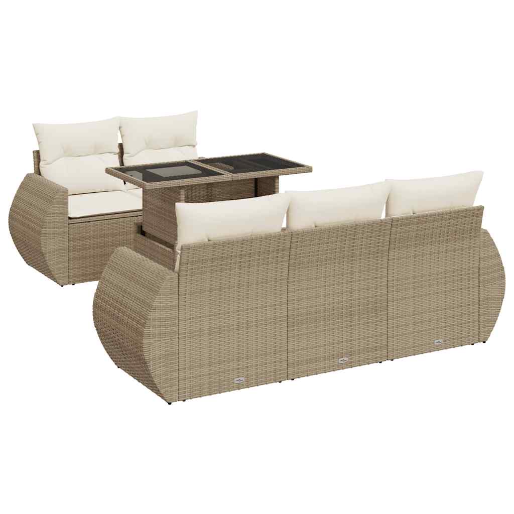vidaXL Set Divano da Giardino 6 pz con Cuscini Beige in Polyrattan
