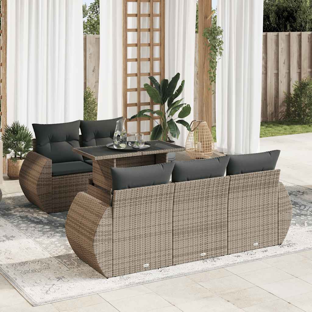 Set Divano da Giardino 6 pz con Cuscini Grigio in Polyrattan