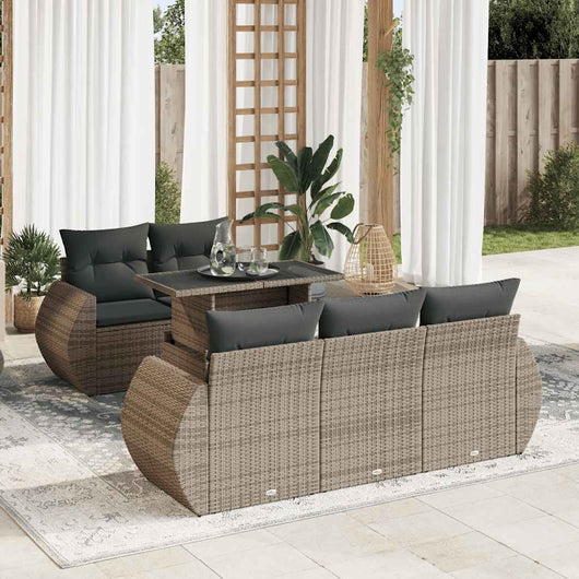 Set Divano da Giardino 6 pz con Cuscini Grigio in Polyrattan