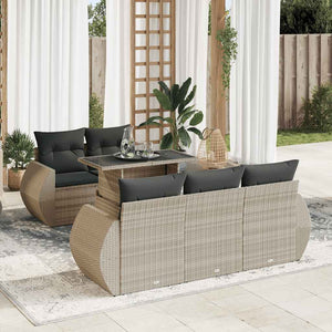 Set Divano da Giardino 6pz con Cuscini Grigio Chiaro Polyrattan