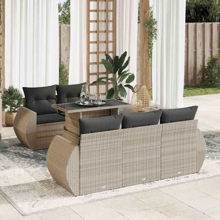 Set Divano da Giardino 6pz con Cuscini Grigio Chiaro Polyrattan
