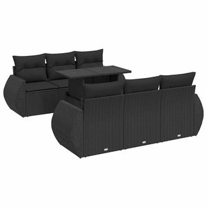 Set Divani da Giardino con Cuscini 7pz Nero Polyrattan 3326576