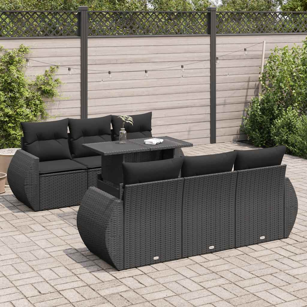 vidaXL Set Divani da Giardino con Cuscini 7pz Nero Polyrattan