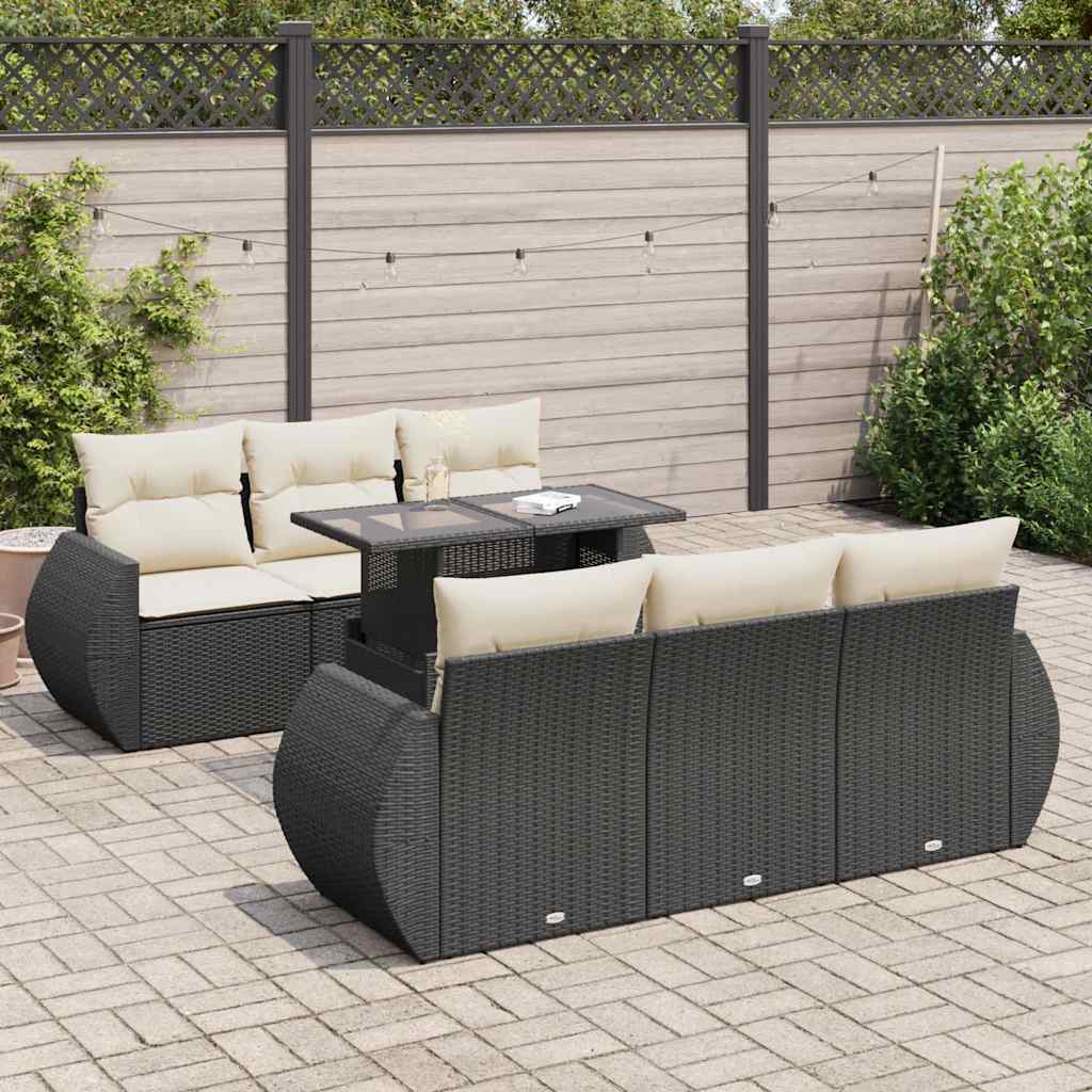 vidaXL Set Divani da Giardino con Cuscini 7pz Nero Polyrattan