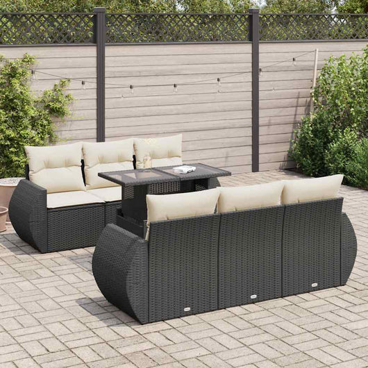 vidaXL Set Divani da Giardino con Cuscini 7pz Nero Polyrattan