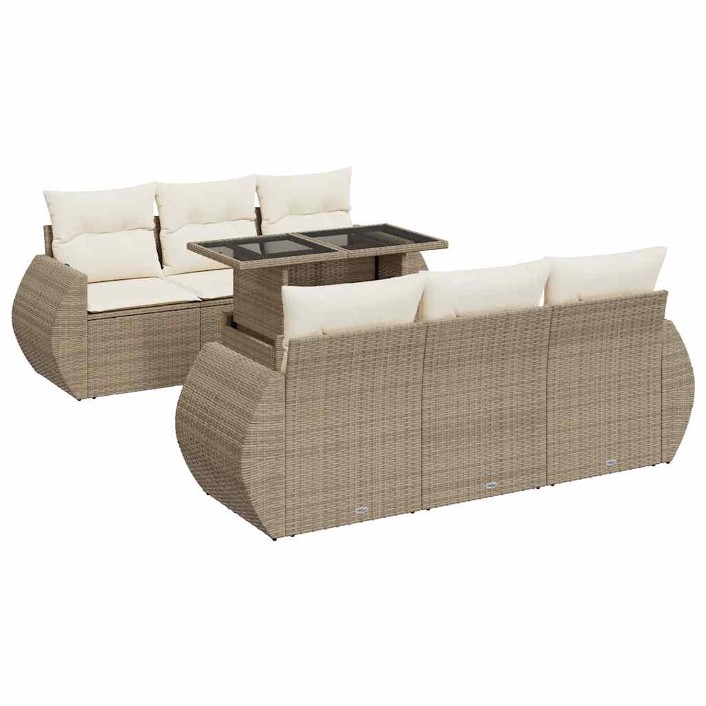 Set Divani da Giardino 7 pz con Cuscini Beige in Polyrattan