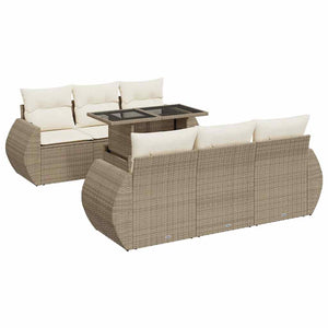 Set Divani da Giardino 7 pz con Cuscini Beige in Polyrattan