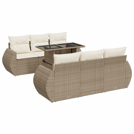 Set Divani da Giardino 7 pz con Cuscini Beige in Polyrattan 3326579