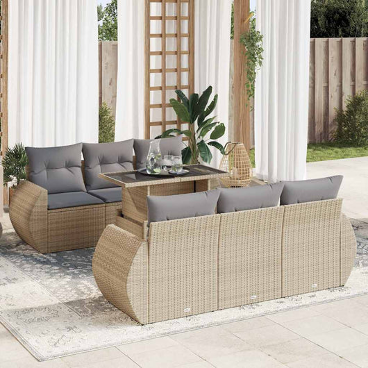 vidaXL Set Divani da Giardino 7 pz con Cuscini Beige in Polyrattan
