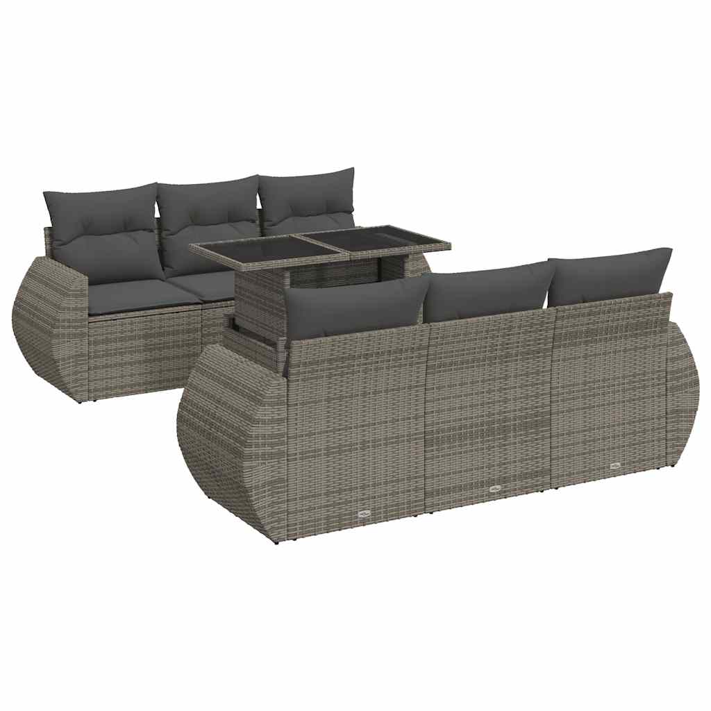 vidaXL Set Divani da Giardino 7 pz con Cuscini Grigio in Polyrattan
