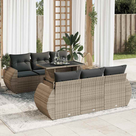 vidaXL Set Divani da Giardino 7 pz con Cuscini Grigio in Polyrattan