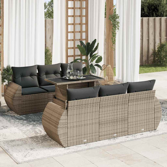 vidaXL Set Divani da Giardino 7 pz con Cuscini Grigio in Polyrattan