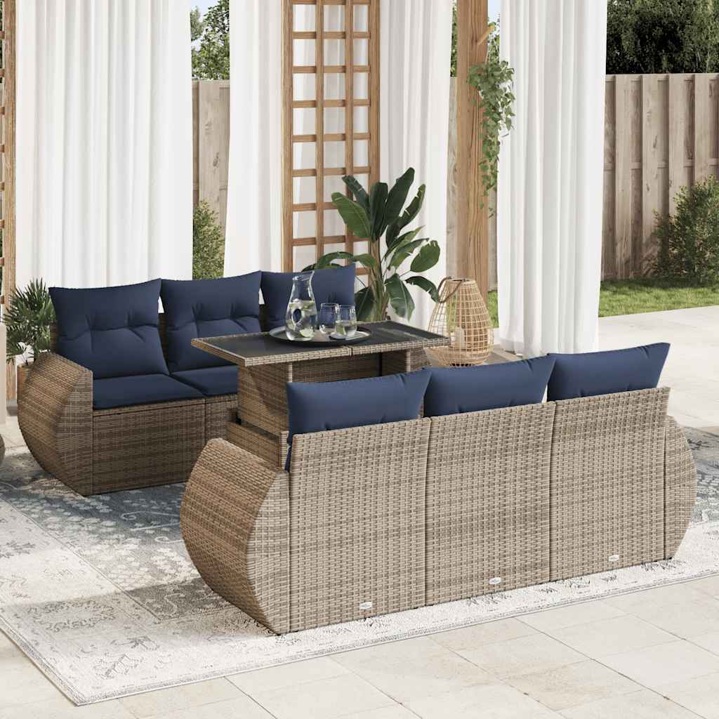vidaXL Set Divani da Giardino 7pz con Cuscini Grigio Polyrattan Acacia