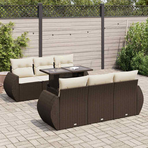 Set Divani da Giardino 7 pz con Cuscini Marrone in Polyrattan