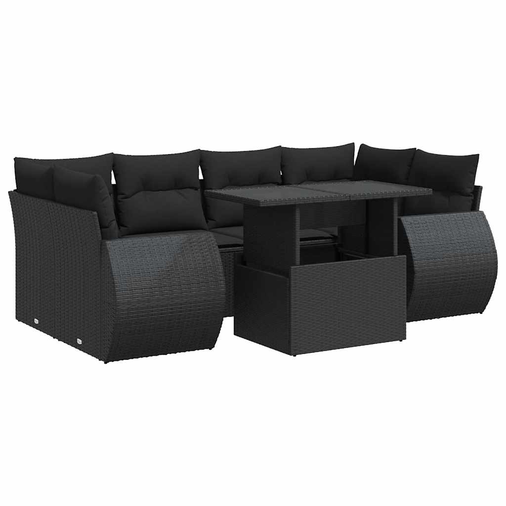 Set Divani da Giardino con Cuscini 7pz Nero Polyrattan 3326586