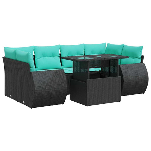 Set Divani da Giardino con Cuscini 7pz Nero Polyrattan Acacia 3326588