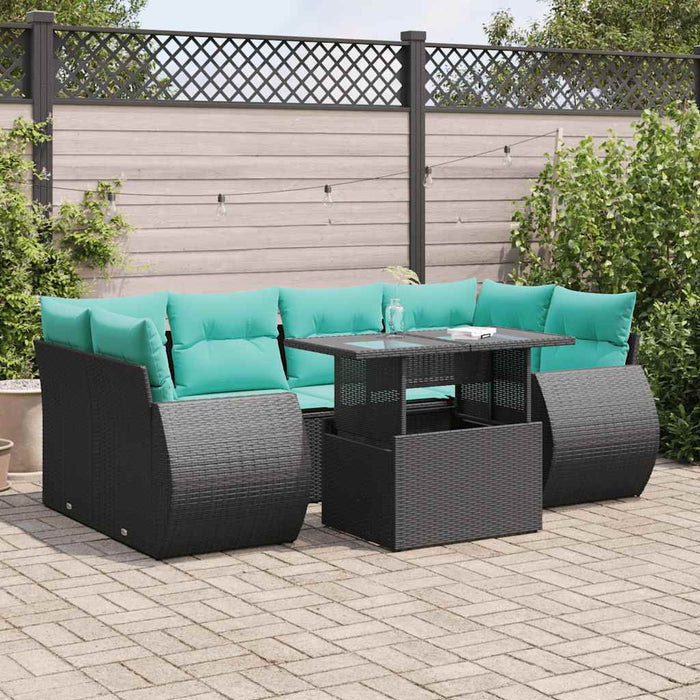 Set Divani da Giardino con Cuscini 7pz Nero Polyrattan Acacia 3326588