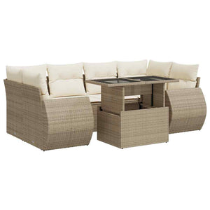 vidaXL Set Divani da Giardino 7 pz con Cuscini Beige in Polyrattan