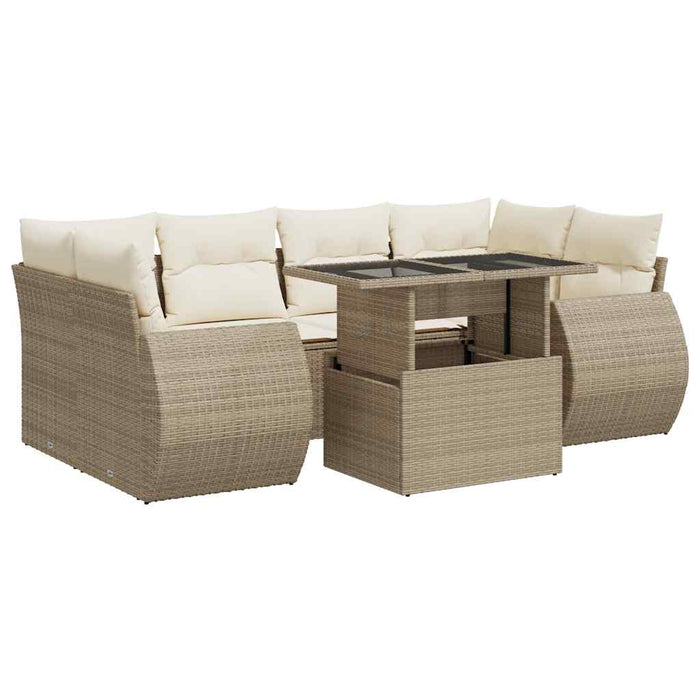 vidaXL Set Divani da Giardino 7 pz con Cuscini Beige in Polyrattan