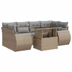 Set Divani da Giardino 7 pz con Cuscini Beige in Polyrattan