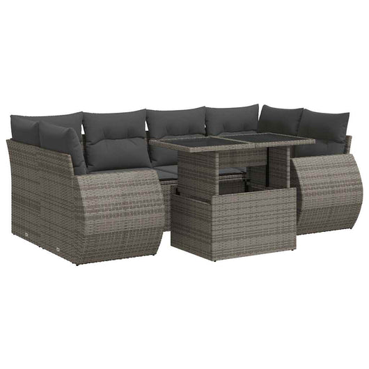 Set Divani da Giardino 7 pz con Cuscini Grigio in Polyrattan