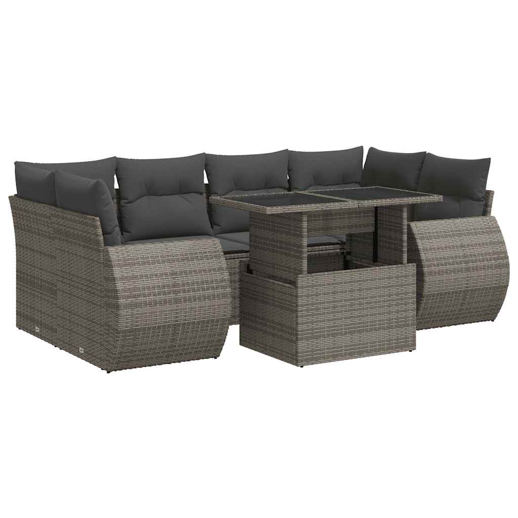 Set Divani da Giardino 7 pz con Cuscini Grigio in Polyrattan 3326591