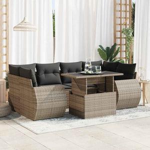 Set Divani da Giardino 7 pz con Cuscini Grigio in Polyrattan