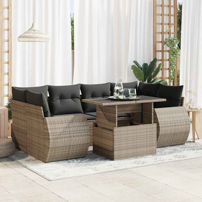 Set Divani da Giardino 7 pz con Cuscini Grigio in Polyrattan