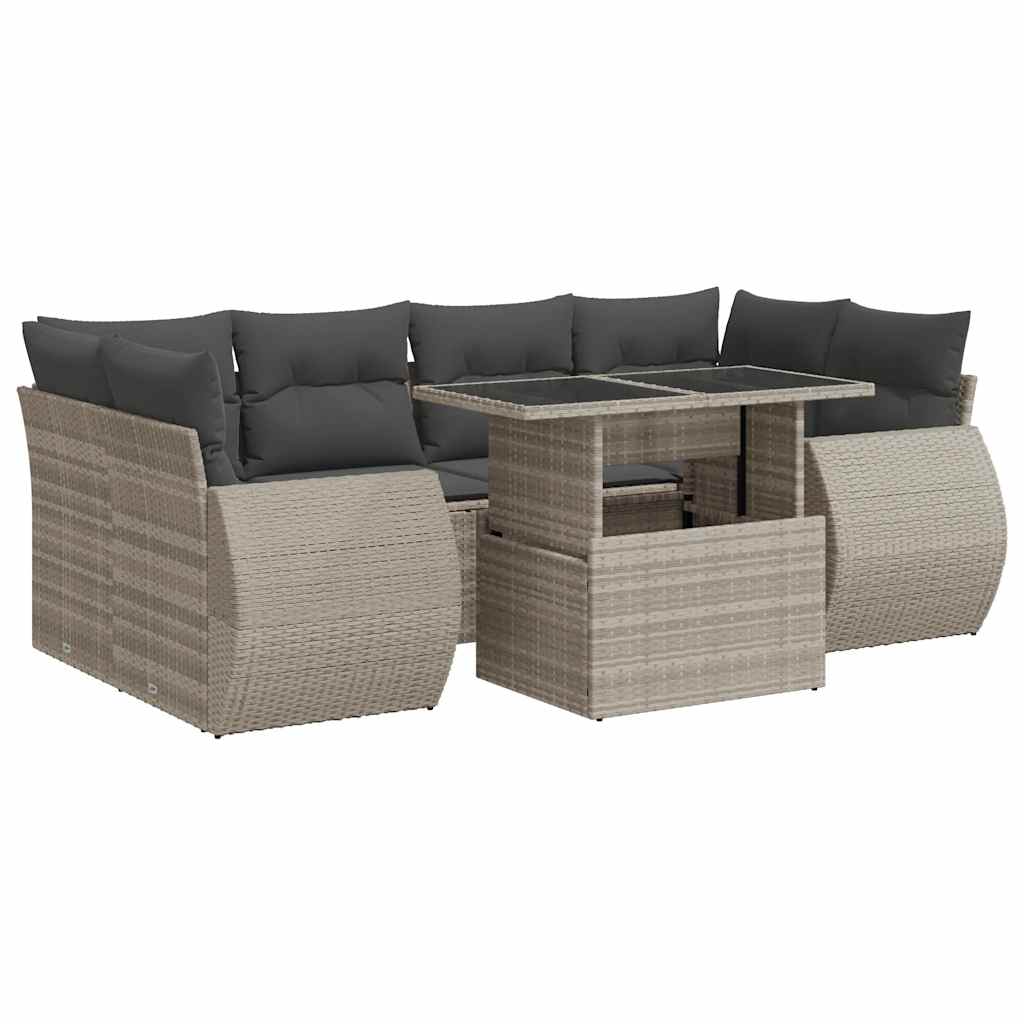 Set Divani da Giardino 7pz con Cuscini Grigio Chiaro Polyrattan