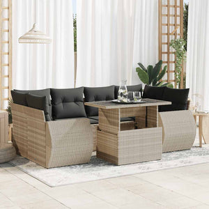 Set Divani da Giardino 7pz con Cuscini Grigio Chiaro Polyrattan