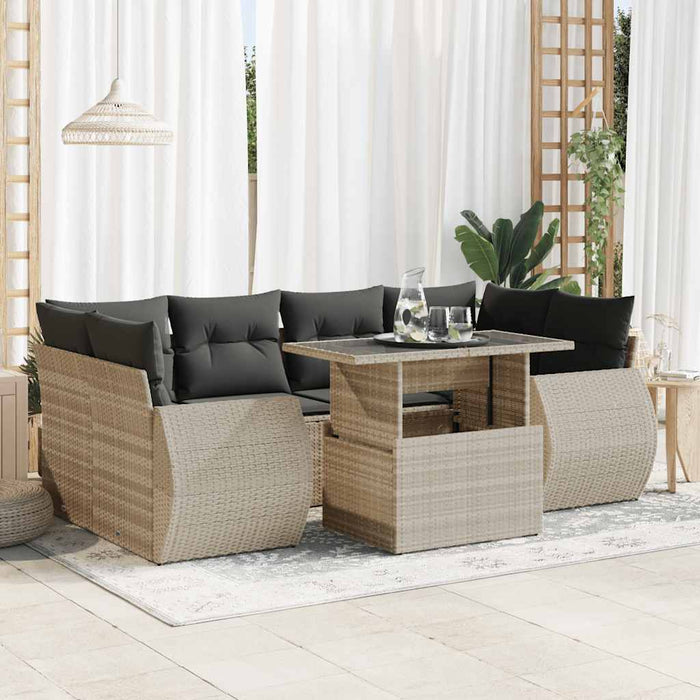 Set Divani da Giardino 7pz con Cuscini Grigio Chiaro Polyrattan