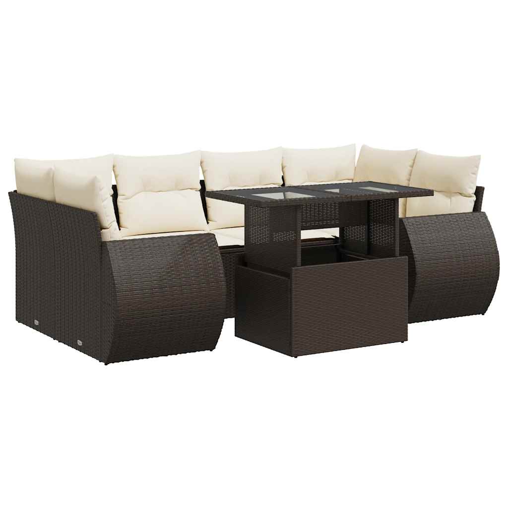 vidaXL Set Divani da Giardino 7 pz con Cuscini Marrone in Polyrattan