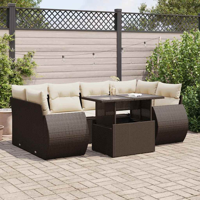 vidaXL Set Divani da Giardino 7 pz con Cuscini Marrone in Polyrattan