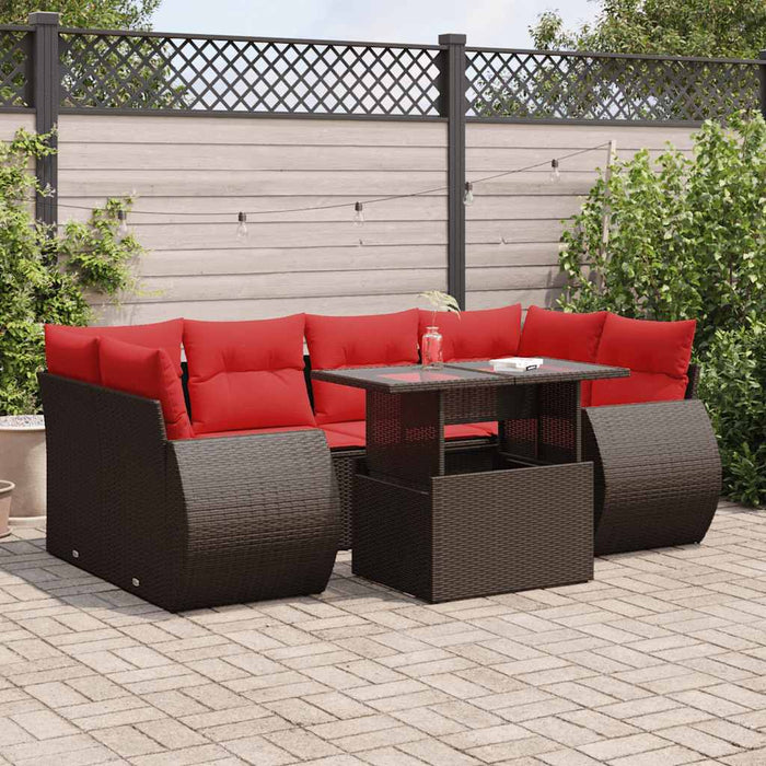 vidaXL Set Divani Giardino 7 pz con Cuscini Marrone Polyrattan Acacia